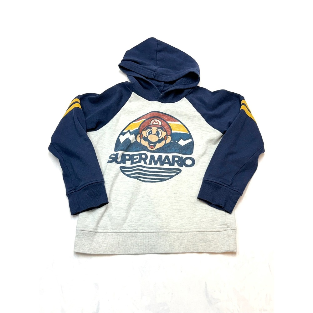 SONOMA Boys 8 Gray Blue Yellow Super Mario Brothers Hooded Sweatshirt QQ2